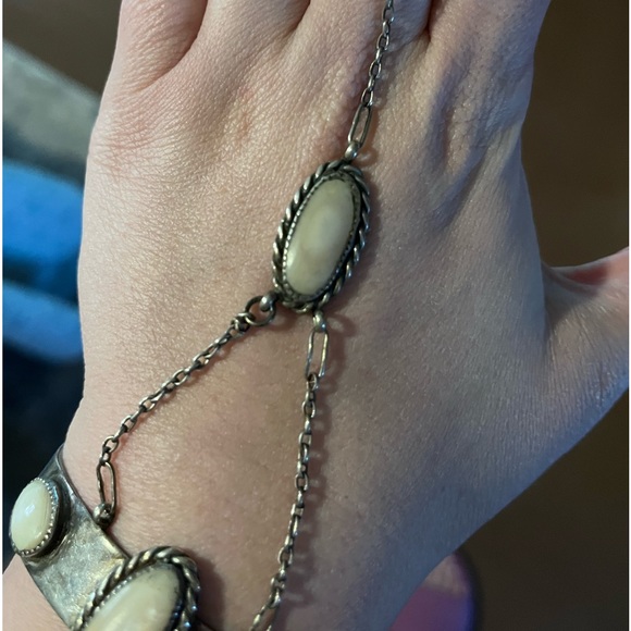 Authentic & Stamped Sterling Silver / Mother of Pearl Vintage Cuff/Bracelet - Picture 3 of 6